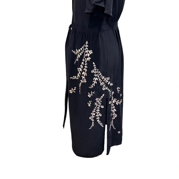 Cinq a Sept Silk Button Blue Dress Embroidered Floral Rose Pink Pockets Small 4 - Picture 9 of 16